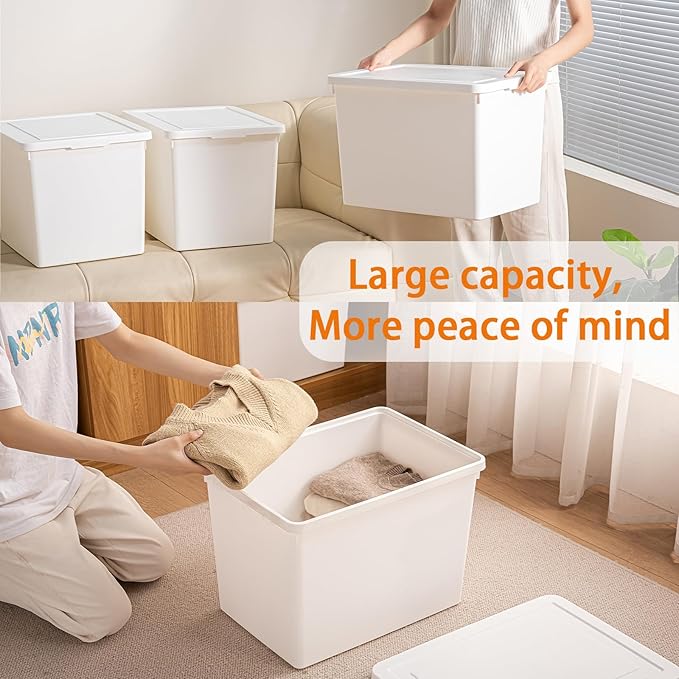 10gal+3gal Large capacity White multifunction storage bin with lid, Set of 8 Stackable Plastic Boxes with Handles, Office，Garage，Home, for Organizing Snacks, Crafts, Legos, Tools,books （4XXXL+4L