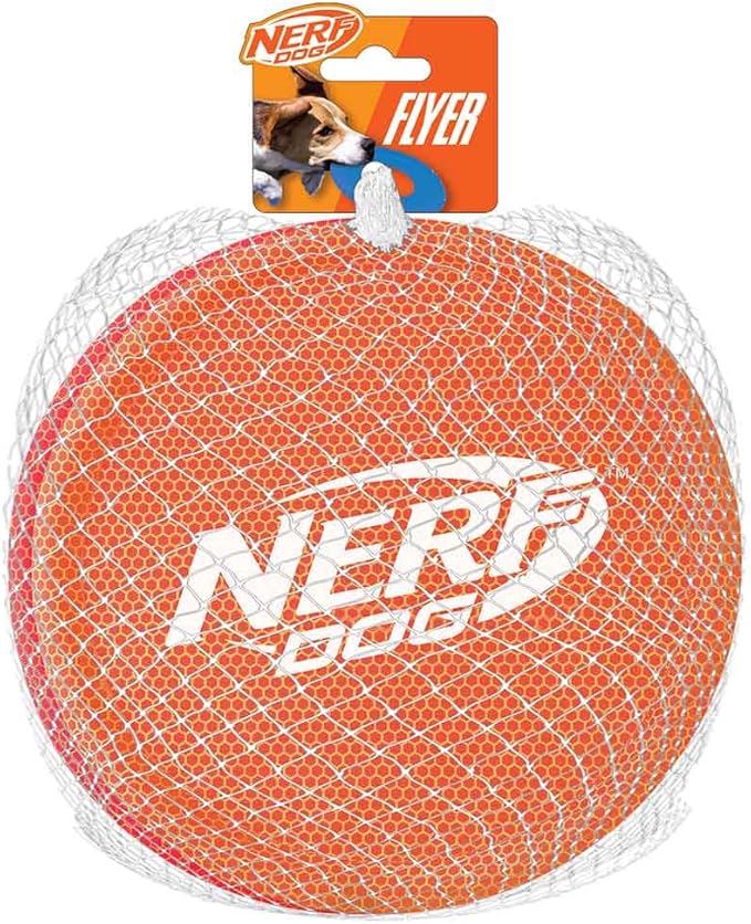 Nerf Dog Nylon Flyer Dog Toy, Flying Disc, Lightweight, Durable and Water Resistant, Great for Beach and Pool, 9 inch Diameter, for Medium/Large Breeds, Two Pack, Orange and Red (8959)