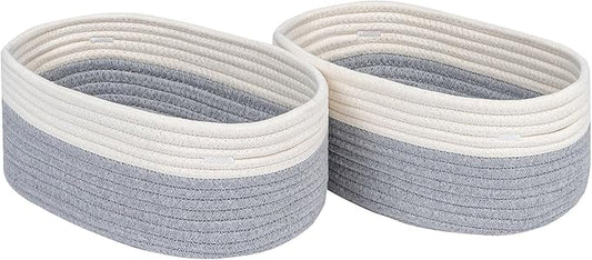 CubesLand Cube Shelf Storage Baskets for Organizing, Woven Shelf, Closet Bins Shelves Toy Basket Box Nursery Baby 2 Packs Organization Off White/Light Gray