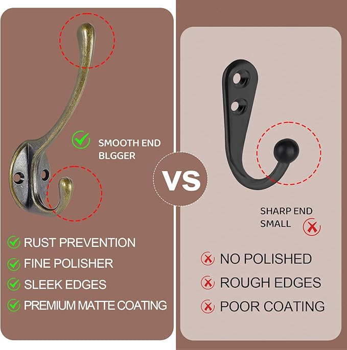 Wall Hooks for Hanging, 10-Pack Heavy Duty Metal Coat Hooks, for Living Room, Bathroom, Kitchen, Bedroom for Towel, Hat, Key, Closet, Bag (Bronze)