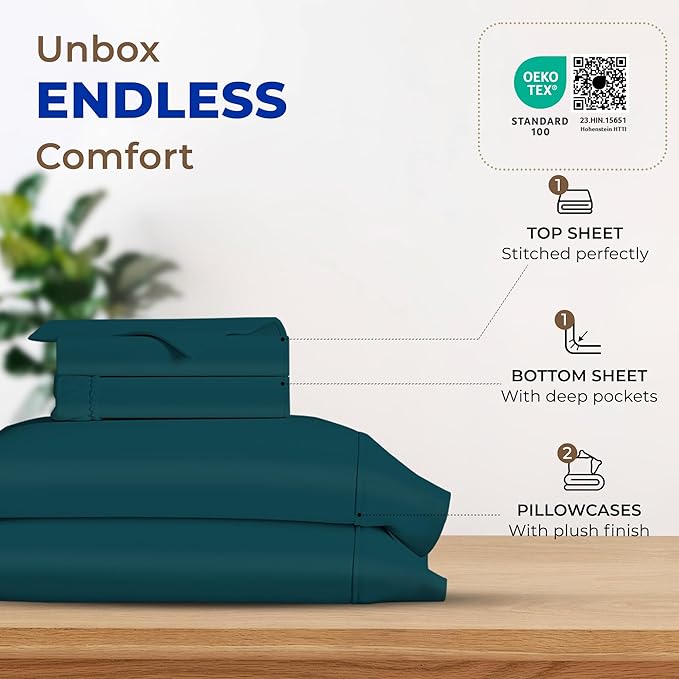 THREAD SPREAD 100% Egyptian Cotton Sheets California King Size - 600 Thread Count 4 PC Luxury Sheets Cal King Size, Soft, Cooling Hotel Luxury Bed Sheets & Pillowcases, Fits Mattress Upto 18" - Teal