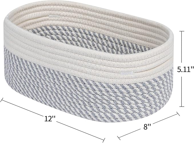 CubesLand Small Baskets, Storage Baskets for Organizing Shelves, Rectangular Woven Storage Basket Natural Cotton Rope Bins Closet Baby Nursery Empty Gifts Basket Off White/Mixed Gray