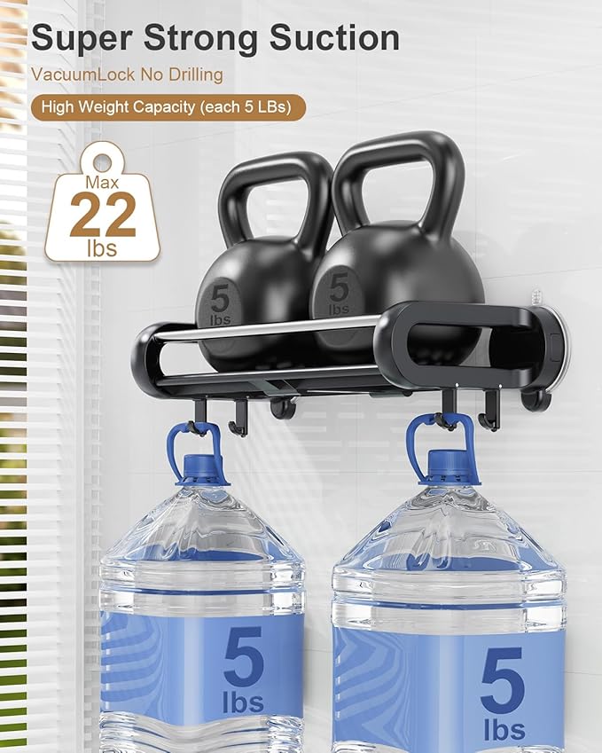 JOTPE Suction Cup Shower Shelf, Removable Shower Caddy Suction Cup with Large Capacity, Storage Suction Powerful Max Hold 22lbs, No Drilling Shelves for Bathroom Storage & Home Decor, Black