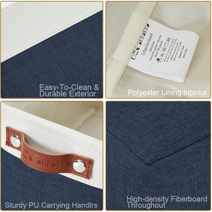 DECOMOMO Small Storage Basket, Closet Storage Bins, Baskets for Organizing Shelves (Navy Blue & White, Small - 6 Pack)