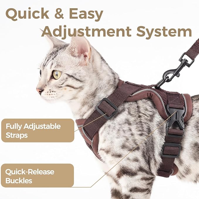 Cat Harness and Leash Set Escape Proof Tactical Small Kitten Harness Emotional Support Cat Vest, Brown, S