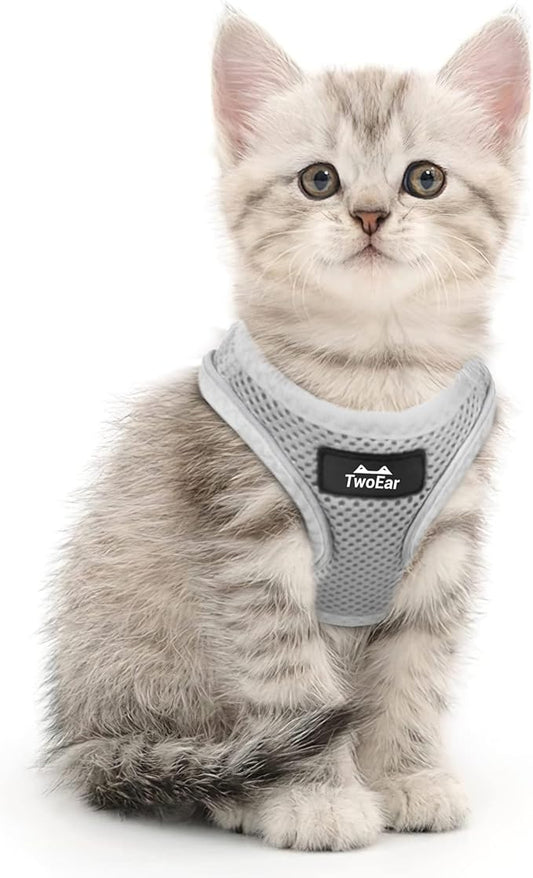 TwoEar Dog Vest Harness Reflective, No-Pull Pet Harness Easy Control with Breathable Mesh, Soft Puppy Step-in Harness No-Choke for Outdoor Walking, Training for Small Dogs, Cats(XS, Grey)