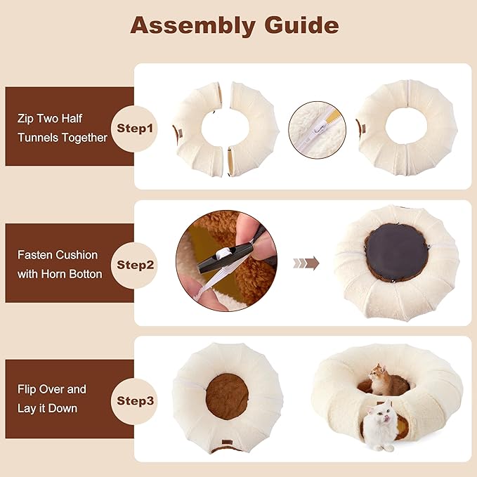 ZOMISA Cat Tunnel Bed for Indoor Cats, Cute Cat Donut Toy Tunnel for Small Large Cats with Washable Circle Cushion, Peekaboo Pet Cave Play Tunnel for Kitten, Puppy, Navy Blue