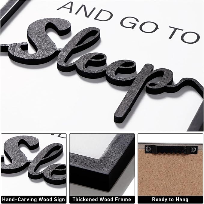 3D Wood Give it to God and Go to Sleep Signs 36x16”, Above Bed Wall Decors, Black And White 3D Bedroom Wall Art (12x16 inches, Set of 3, Framed)