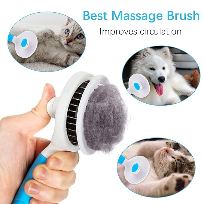 Cat Grooming Brush, Pets Skin Friendly Self Cleaning Slicker Brushes for Shedding Massage Dogs Cats Hair Gentle Remove Loose Undercoat with Long or Short Hairs for All Fur Type- UPGRADED