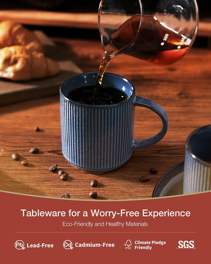 famiware Coffee Mug Set for 4, Star 12 oz Catering Mugs Cup Set with Handle for Coffee, Tea, Cocoa, Milk - Ceramic Stoneware Drinkware Set, Nebulas Blue