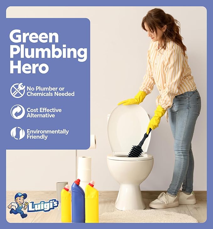 Luigi's World's Best Plunger - Unclogger Tools for Unblocking Toilet - Heavy Duty Plungers for Bathroom - Unique Unblocker Design - Remover Tool to Unblock Toilet Blockage - Black