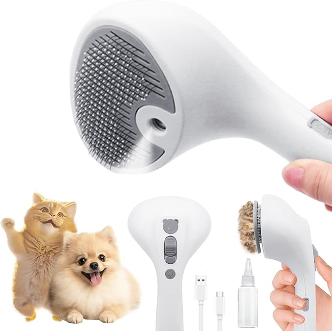 Pet Spray Grooming Brush Cat Brushes Cat Hair Removal Products Cat Shedding Tools Self Cleaning Ergonomic Grip for Short Long Haired Pets Help with matted Fur Rechargable Comb Mist
