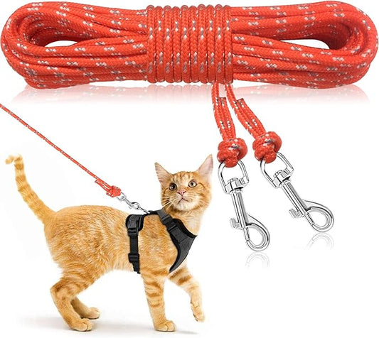 Rypet Reflective Cat Long Leash - 50 FT Escape Proof Walking Leads Yard Long Leash Durable Safe Personalized Extender Leashes Traning Play Outdoor for Kitten, Puppy, Rabbit and Small Animals