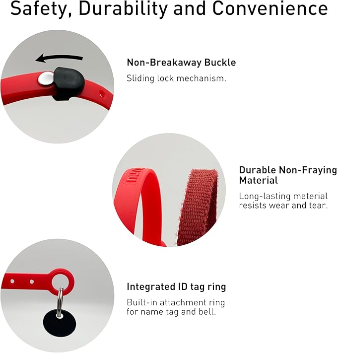 Dog Collar - Comfortable, Soft and Lightweight Adjustable Collar with Name Tag Ring for Miniature Dogs and Puppies - Non Breakaway Cat Collar by Nuvuq (Red, Mini)