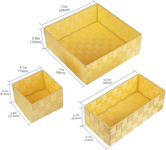 Posprica Woven Storage Baskets for Organizing, Small Black Baskets Cube Bin Container Tote Organizer Divider for Drawer, Closet, Shelf, Dresser, Set of 4(Yellow)