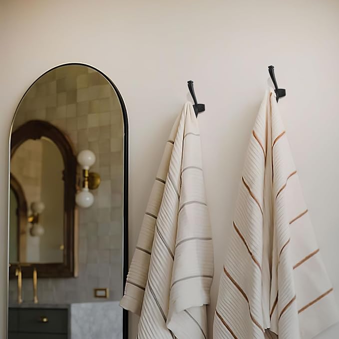 SAILING Coat Hooks - 3 Pack Matte Black Towel Hooks Robe Hooks Decorative Wall Hooks for Bathroom Bedroom Kitchen Towel Robe Clothes Cabinet Closet Bathroom Hardware