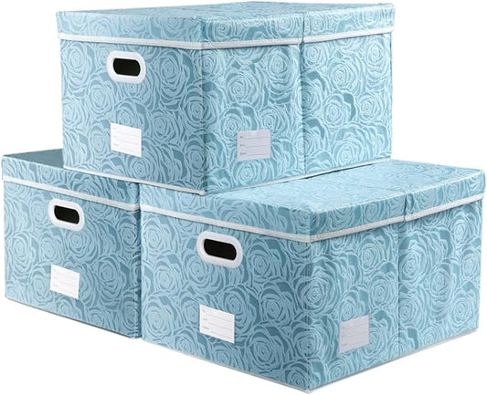 PRANDOM Extra Large Collapsible Storage Cubes with Lids Fabric Decorative Storage Bins Boxes Organizer Baskets with Cover Handles for Bedroom Closet Living Room 19.6x15.7x11.8 Inch 3 Pack