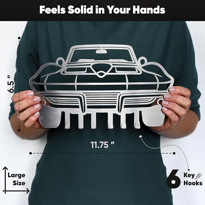 MOOH Metal Automotive Key Holder with 6 Hooks - Unique Wall Mounted Car Lovers Gifts for Men & Women - Cool Man Cave Decor