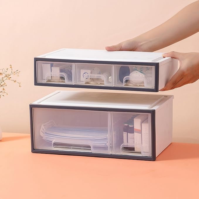 Medicine & Makeup Organizer, Cosmetic & Kitchen Spice Storage - 4 Drawer, 5 Slot Transparent Desktop Stationery Organizer