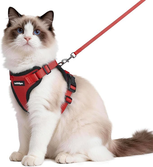 rabbitgoo Cat Harness and Leash for Walking, Escape Proof Soft Adjustable Vest Harnesses for Cats, Easy Control Breathable Reflective Strips Jacket, Red, M