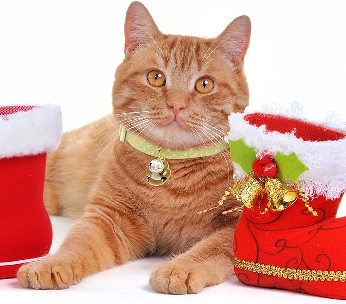 2 Pack Cotton Breakaway Cat Collar with Bell Pink & Green Paw Pendant Cute Kitten Cat Collar Suitable for Girls and Boys