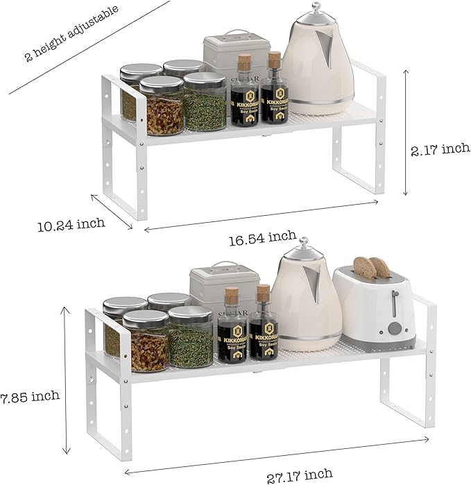 Multi-Functional Metal Shoe Rack,Expandable Adjustable Stackable Kitchen Organizer,Metal Shelf risers for cabinets, Kitchens and Closet, Bathroom(3Packs/White/Large)