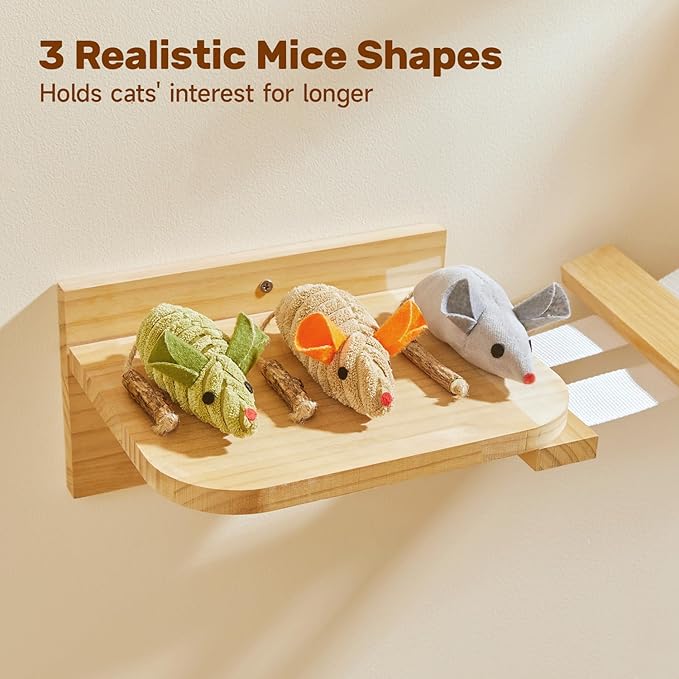 Potaroma Cat Toys: 3pcs Squeak Mice Interactive Catnip Silvervine Animals for Indoor Kittens - Dental Matatabi Cat Nip & Chew Exercise Toy for All Breeds & Species