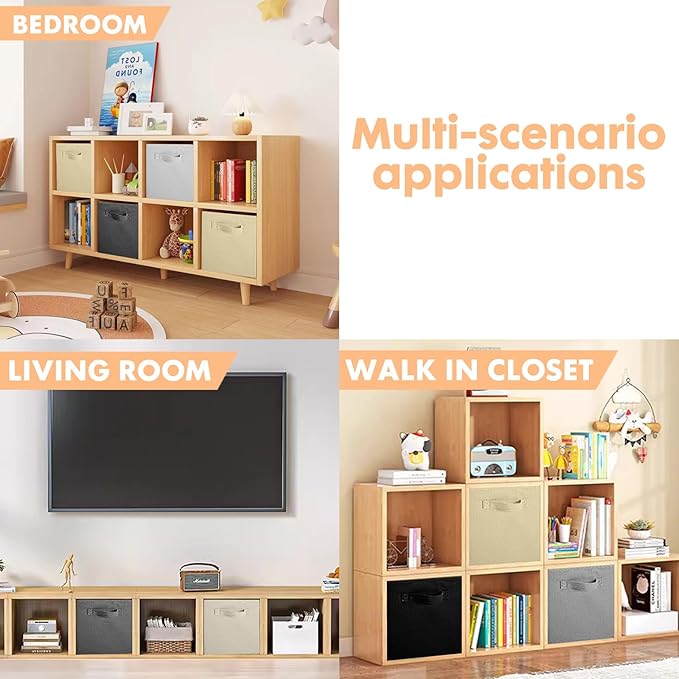 ShellKingdom Foldable Fabric Storage Cubes - Cloth Organizer Drawer for Closet & Toys, 6 Pack (Black, Beige, Grey)