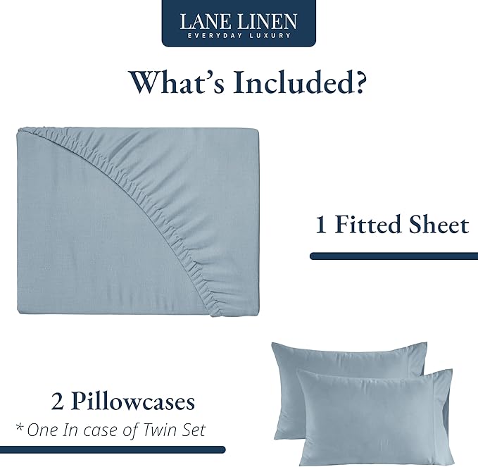 LANE LINEN Twin XL Fitted Sheet - 100% Organic Cotton 2 Pc Set (1 Fitted Sheet, 1 Pillowcase), Percale Weave, Lightweight, Soft, Breathable, Fits Mattress Upto 15" Deep - French Blue (No Flat Sheet)