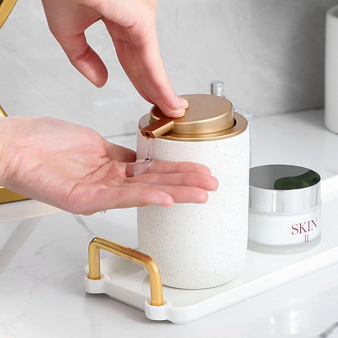 Hand Soap Dispenser for Bathroom Decro, Ceramic Liquid Pump Bottles Refillable Dish Dispenser for Kitchen Farmhouse Colleage Dorm, White