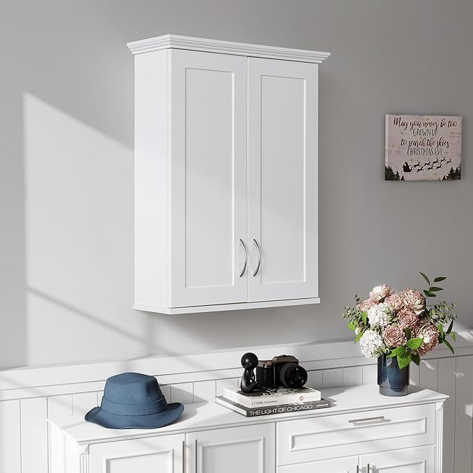 Medicine Cabinet -Bathroom Cabinet Wall Mount with DIY Lighting Unique Top and Dual-Tone Design, Over The Toilet Saver Storage Cabinets