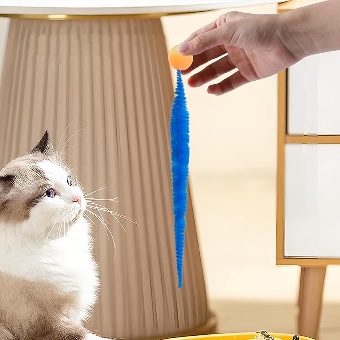 Bouncy Balls for Cats 5 Pack，Fuzzy Worm Cat Worm Toys with Ball，Magic Worm Bouncy Ball with Tail Cat Toy