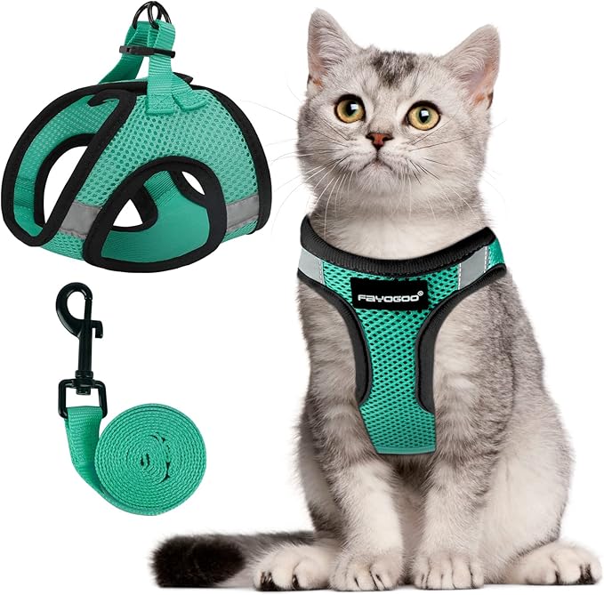 FAYOGOO Cat Harness & Leash Set, Escape Proof, XXL(Chest 19-21''), Green