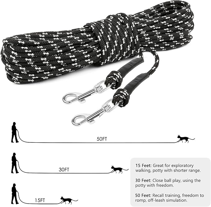 Rypet Reflective Cat Long Leash - 30 FT Escape Proof Walking Leads Yard Long Lead Durable Safe Personalized Extender Leash Traning Play Outdoor for Kitten, Puppy, Rabbit and Small Animals