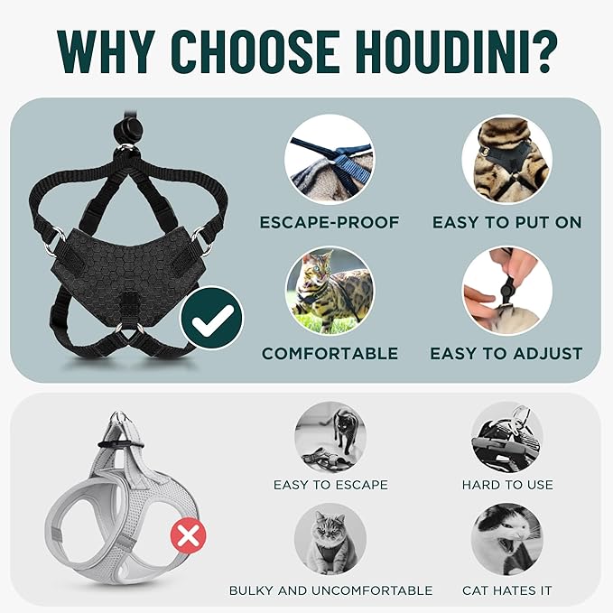 Houdini™ Escape Proof Kitten Harness and Leash Set by OutdoorBengal – Black, Small Cat Harness for Walking