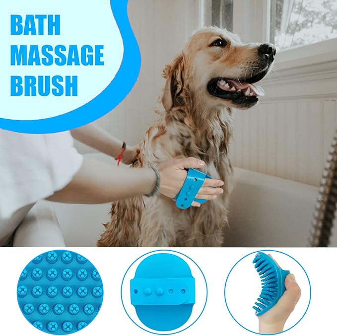 Dog Brush Grooming Kit 5PCS - Dog Brush for Shedding,Puppy Brush and Flea Comb for Dogs, Slicker Brush Comb and Dog Hair Brush Set Blue, Grooming at Home or Travel