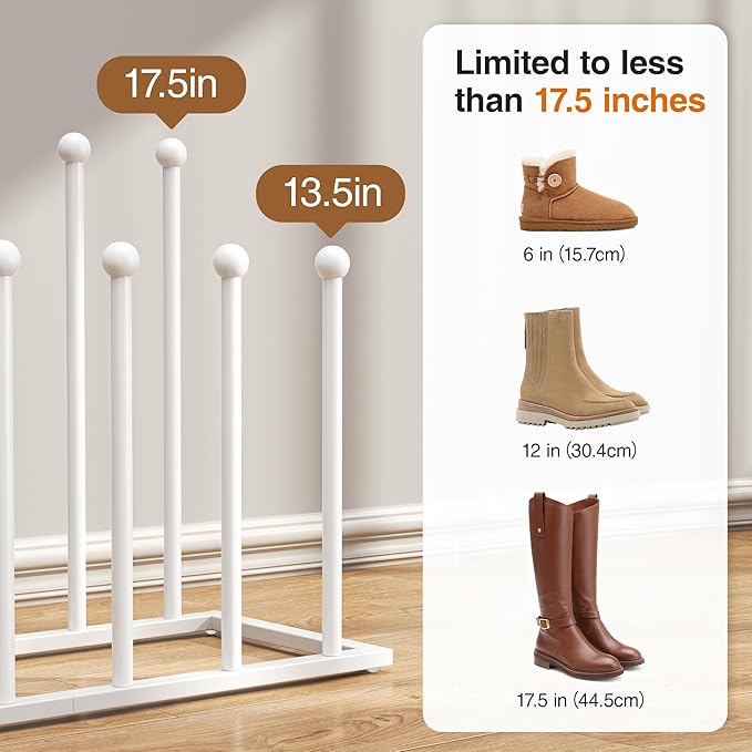 pickpiff Free Standing Shoe Racks - White Metal Boot Rack Organizer Tall Boots for Dorm Room, Closet, Entryway, Bedroom, Patio Outdoor, Hallway, White, Shoe Storage Fit for 6 Pairs