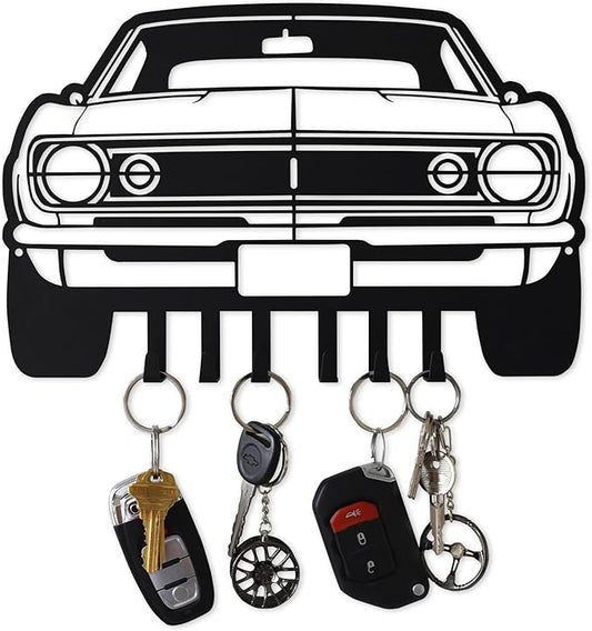 MOOH Metal Automotive Key Holder with 6 Hooks - Unique Wall Mounted Car Lovers Gifts for Men & Women - Cool Man Cave Decor