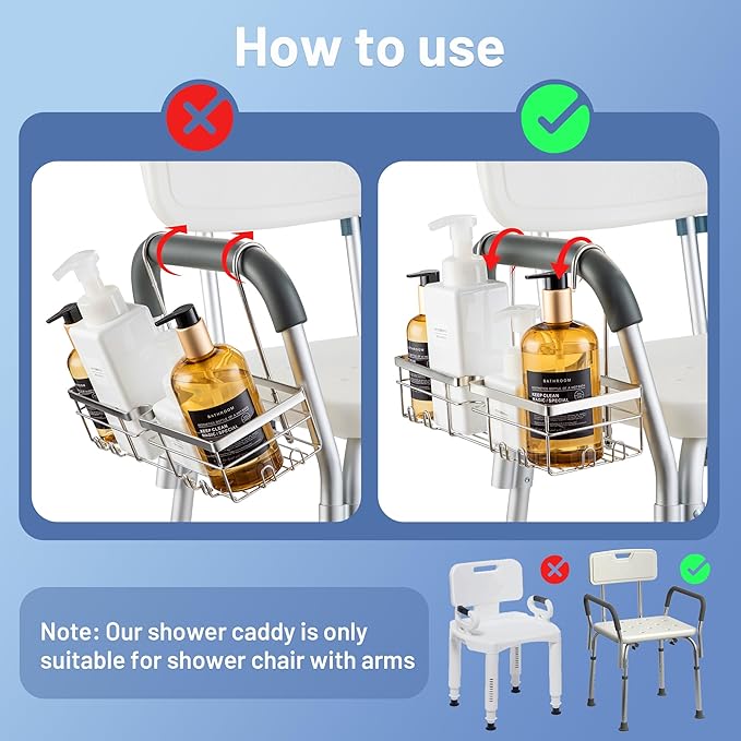 YUOROS Shower Caddy Hanging, 304 Stainless Steel Shower Organizer Rack for Shower Chair Bench for Elderly Seniors Disabled Handicap