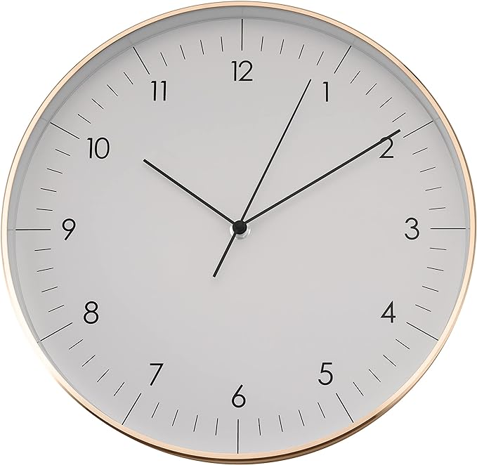 LUUK LIFESTYLE Silent Quartz Wall Clock, Nordic and Minimalist Design, Interior Decoration for Living Room, Kitchen, Bedroom, White and Gold