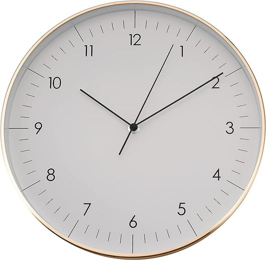 LUUK LIFESTYLE Silent Quartz Wall Clock, Nordic and Minimalist Design, Interior Decoration for Living Room, Kitchen, Bedroom, White and Gold