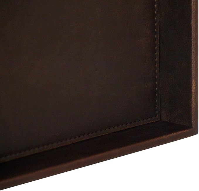 HofferRuffer Decorative Vanity Tray, Desktop Storage Organizer, Catchall Tray, Valet Tray, Nightstand or Dresser Organizer, PU Faux Leather Bathroom Tray, Brown, 10.2 x 8.4 x 1.8 inches