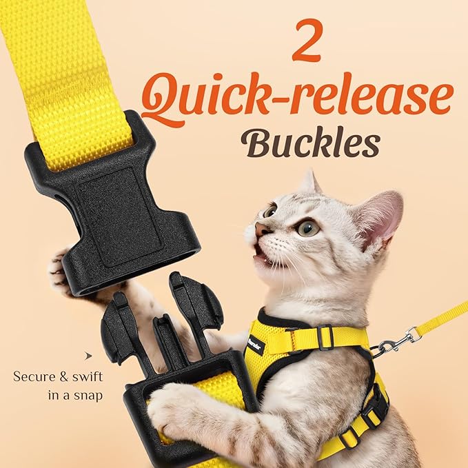 Dooradar Cat Harness and Leash Set, Escape Proof Safe Adjustable Kitten Vest Harnesses for Walking, Easy Control Soft Breathable Mesh Jacket with Reflective Strips for Cats, Yellow, XS