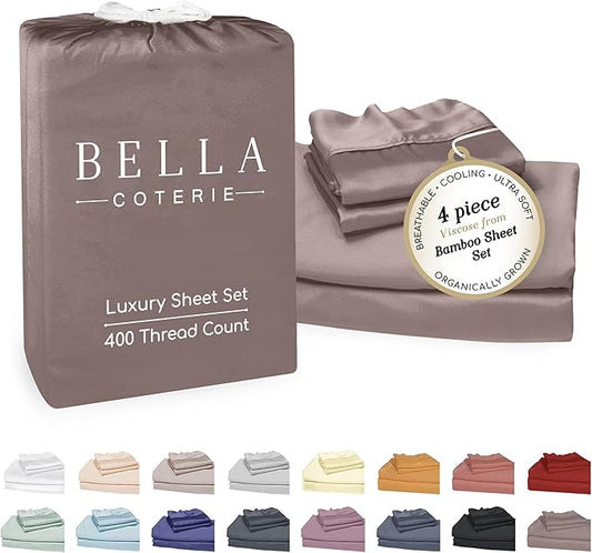 Bella Coterie Luxury Bamboo Viscose 34” Split Top King Size Sheet Set | 1 Fitted Sheet for Sleep Number & Adjustable Beds | 100% Organically Grown | Cooling & Soft | 18” Deep Pocket [Mocha]