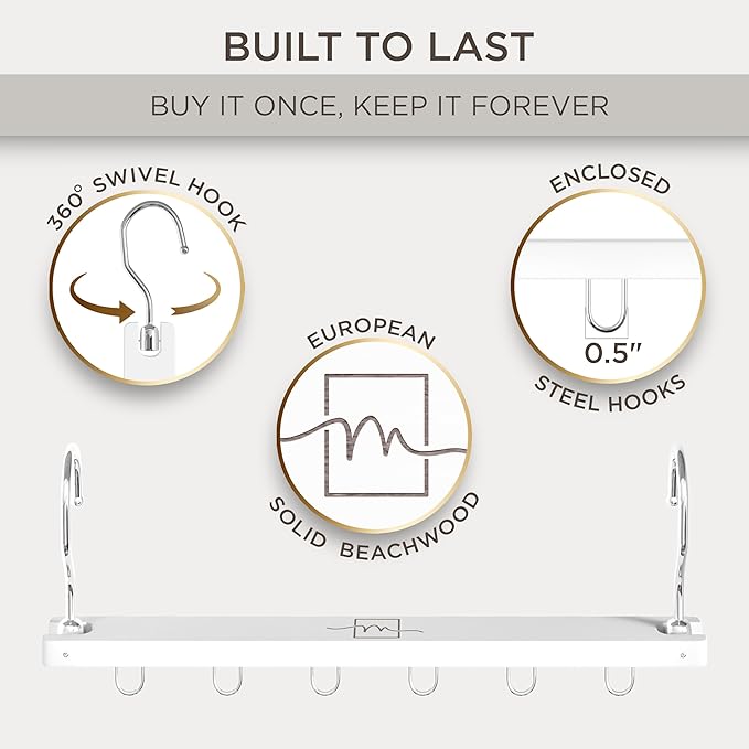 MORALVE Space Saving Hangers for Closet – 4 Pack European Beechwood 6-Tier Shirt Organizer with 360° Swivel Hook – Collapsible Clothes Hanger for Closet Organization (Hangers Not Included)