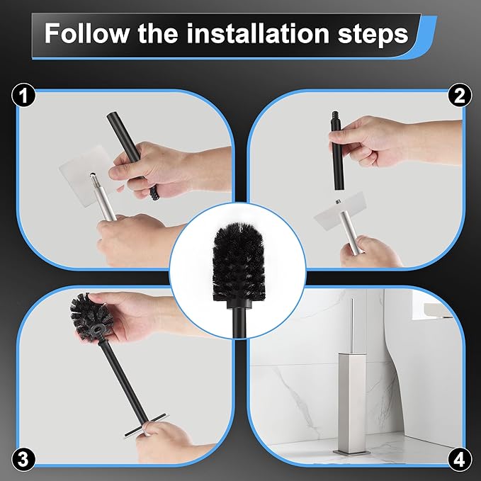 BVL Toilet Brush and Holder Set Brushed Nickel Stainless Steel 304 Square Freestanding Toilet Brush for Bathroom