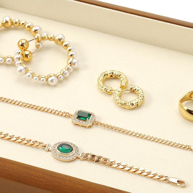 Oirlv Solid Wood Stackable Jewelry Organizer Tray Jewelry Drawer Organizer(Creamy-white)