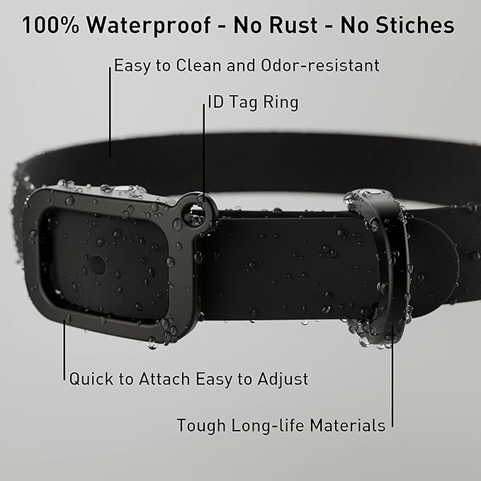 Waterproof Dog Collar - Durable, Comfortable and Adjustable Outdoor Dog Collar with Wear Resistant Buckle and ID Tag Ring for Large Dogs by Nuvuq (Black, Large)