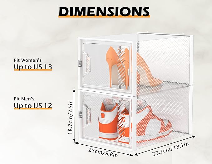 Shoe Storage, 12 Pack X-Large Shoe Organizer for Closet, Shoe Boxes Clear Plastic Stackable Shoe Storage Boxes for Size 13