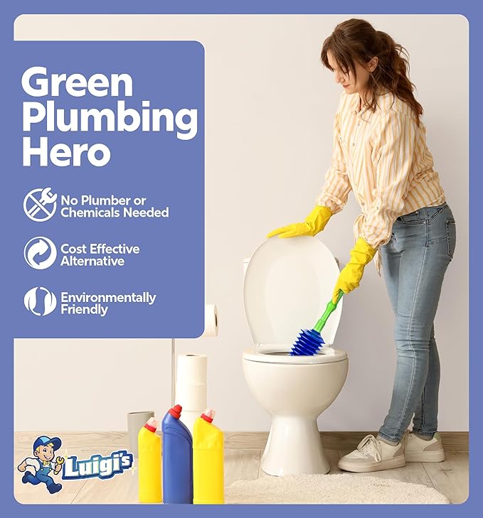Luigi's Toilet Plunger - Unclogger Plungers for Bathroom - Heavy Duty Clog Remover with Effective Unblocker Bellows Design - Remover Tool to Unblock Toilet Blockage - Blue